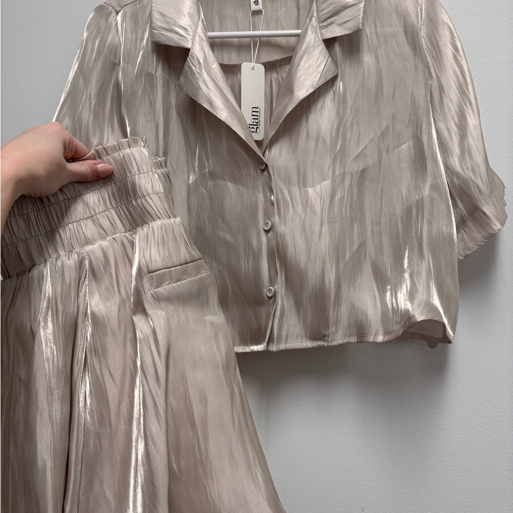 These Three Boutique two piece shorts and button down set